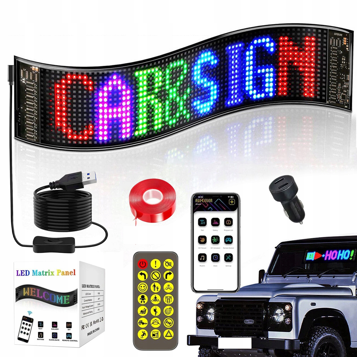 Velká Led Tabule Podsvícená Pro Sklo Auta, Prémiová Programovatelná, IP66