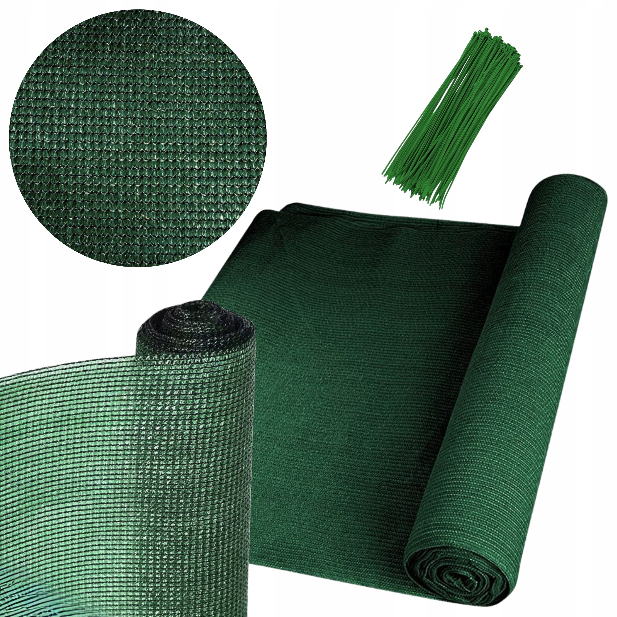 Siatka Cieniująca 90% 1,5 x 25m Na Płot Ogrodzenie Zielona 100szt opasek