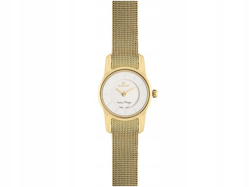 Dámské široké elegantní meshové hodinky s bílým kulatým ciferníkem