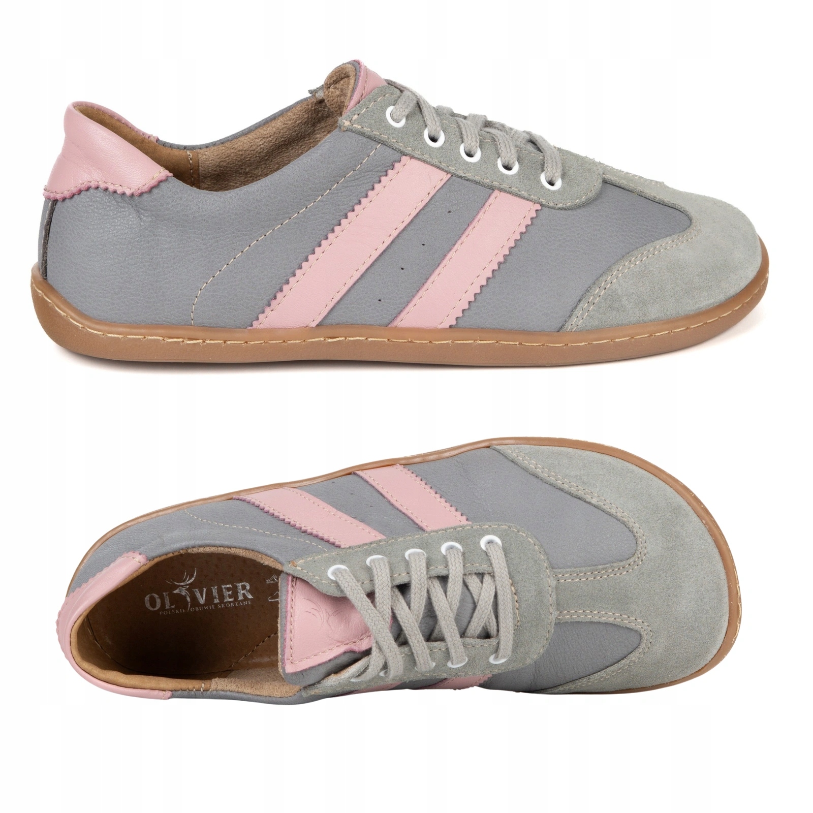 Dámské kožené barefootové polobotky Ida Olivier anatomické šedé 38