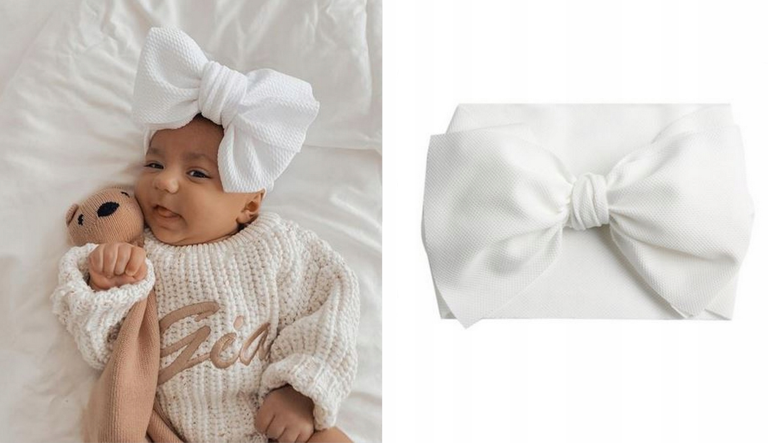 SZEROKA OPASKA dla niemowląt z kokardą NA CHRZEST