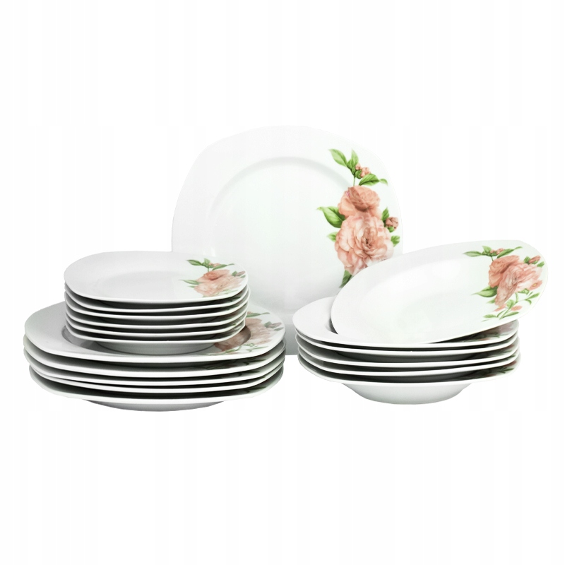 

Komplet Talerzy Zestaw Obiadowy Porcelana 18 El