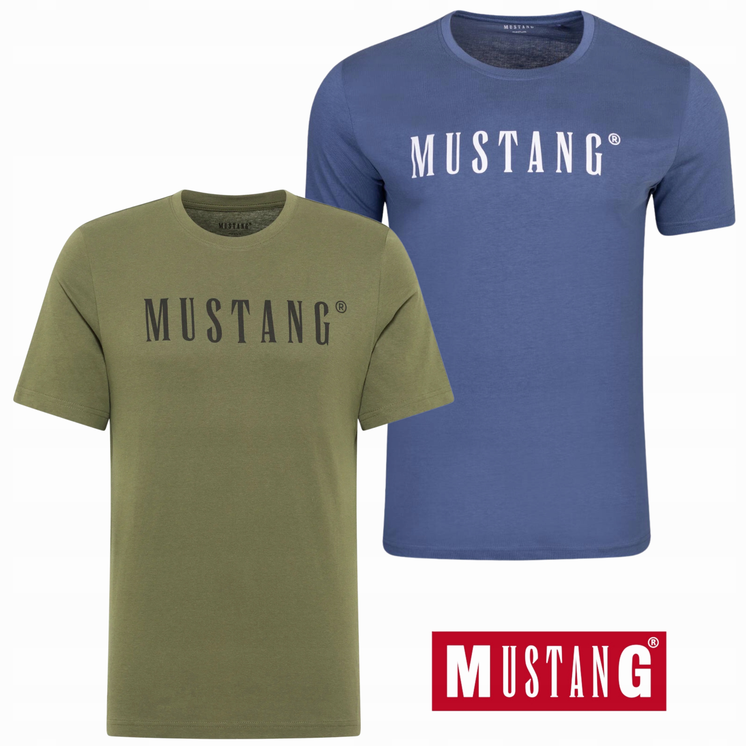 T-shirt męski Koszulka Mustang Zestaw Zielona Niebieska 100% Bawełna L