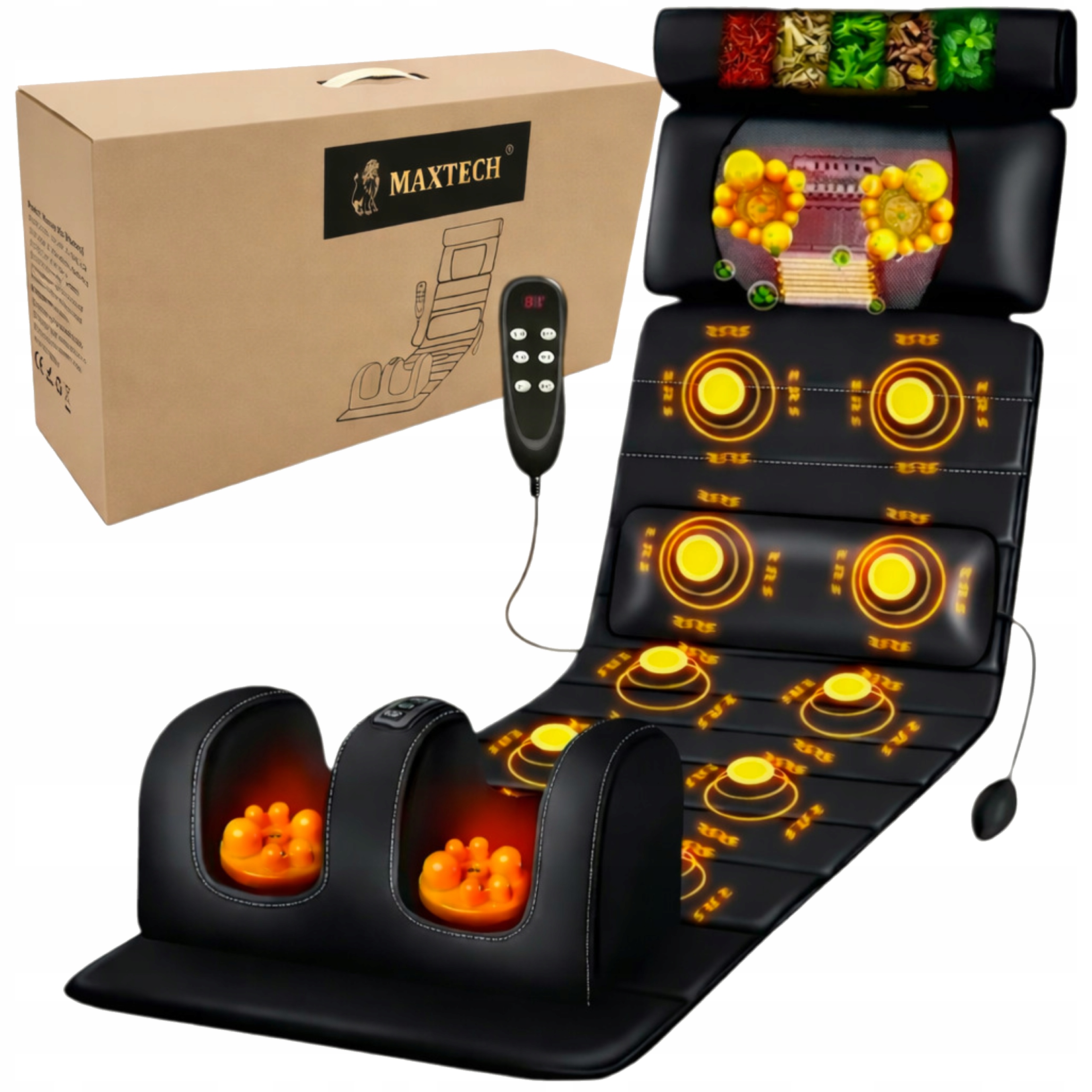 Mata masująca wibracyjna z grzaniem kark plecy nogi Shiatsu 5w1 Maxtech