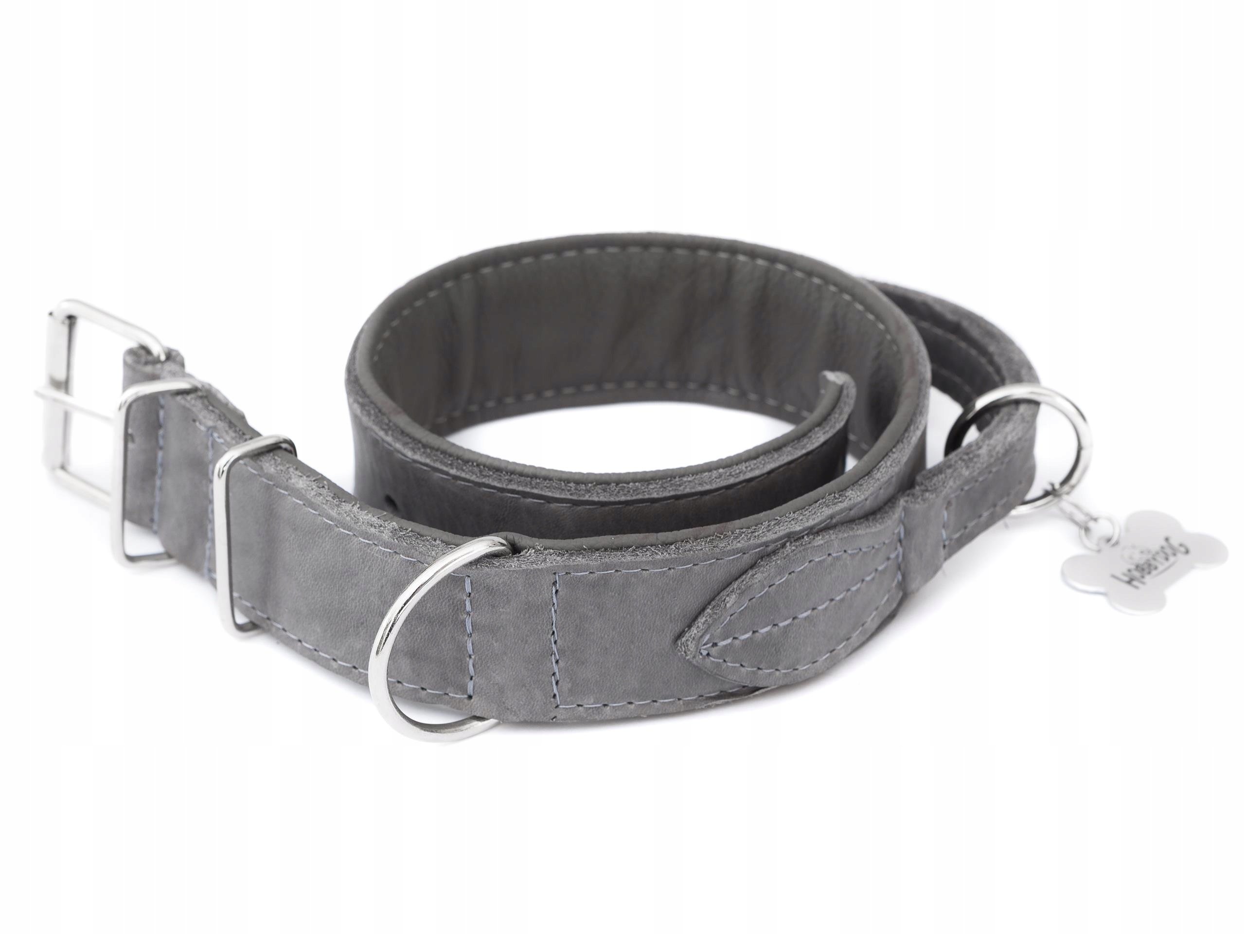 Levně Velký kožený obojek pro psa s rukojetí, velikost 47-54 cm