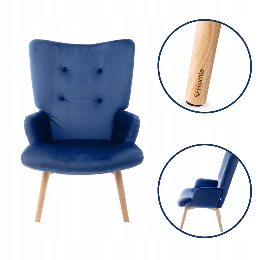 Kreslo do obývačky Moss velúrovo modré Pohodlné Na Odpočinok Homla