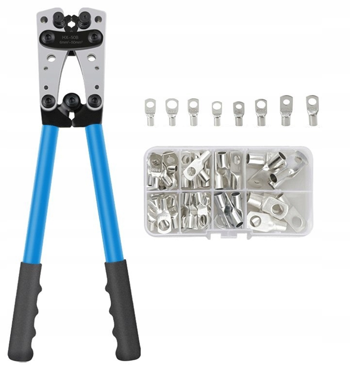 Zaciskarka tulejek regulowana od 6mm do 50mm zestaw konektorów 60 sztuk