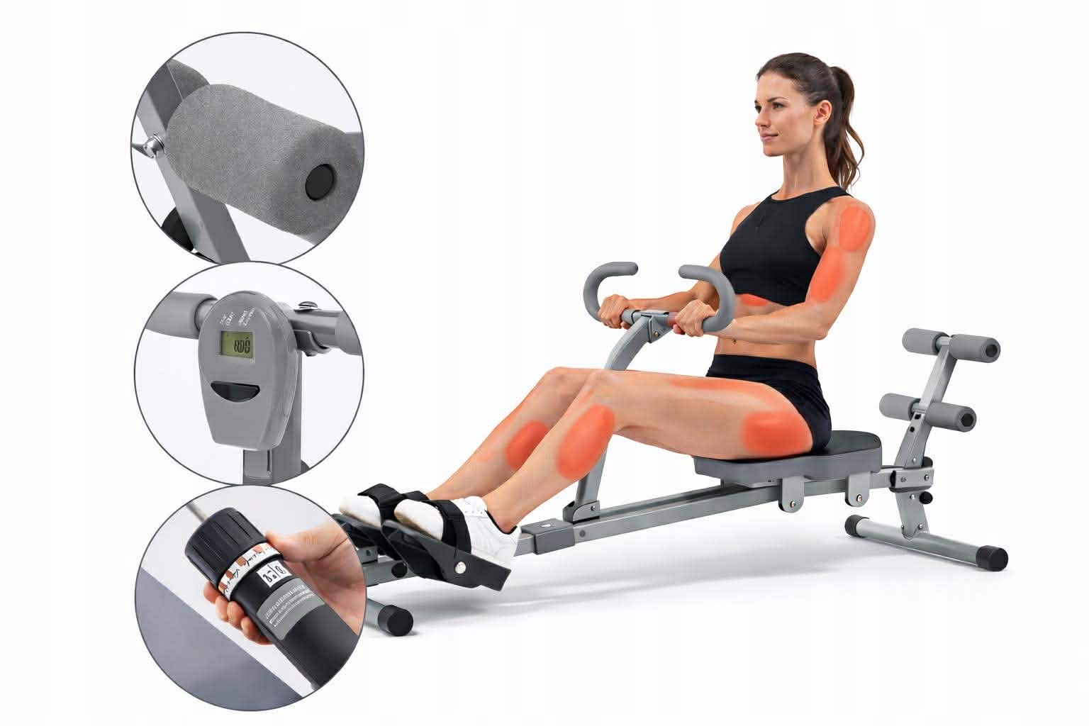 Wioślarz treningowy całego ciała/Cardio/regulowany opór /cichy/składany