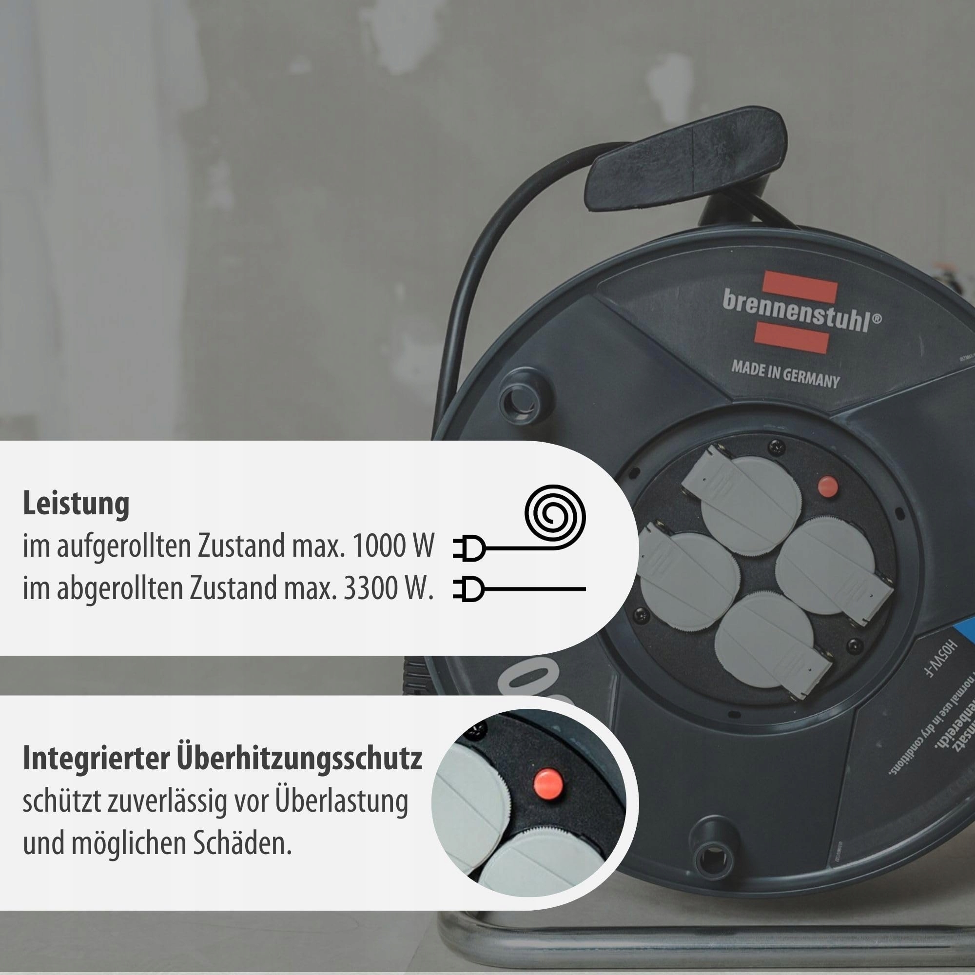 BRENNENSTUHL Garant V2 50m Przedłużacz 4 Gniazda Ochrona Przegrzania — miniatura 5