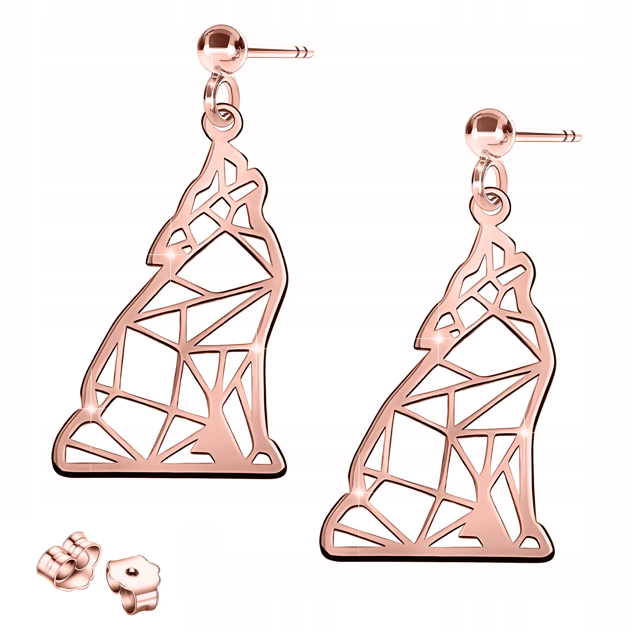 Náušnice Pozlacené s vlkem Plech Origami Pes Vlk Zvíře Stříbro 925