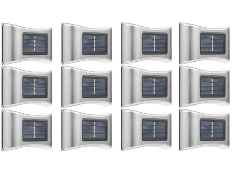 12 x Kovová Led Lampa Stříbrná Solární Nástěnná Lampa Venkovní Soumrakový Senzor