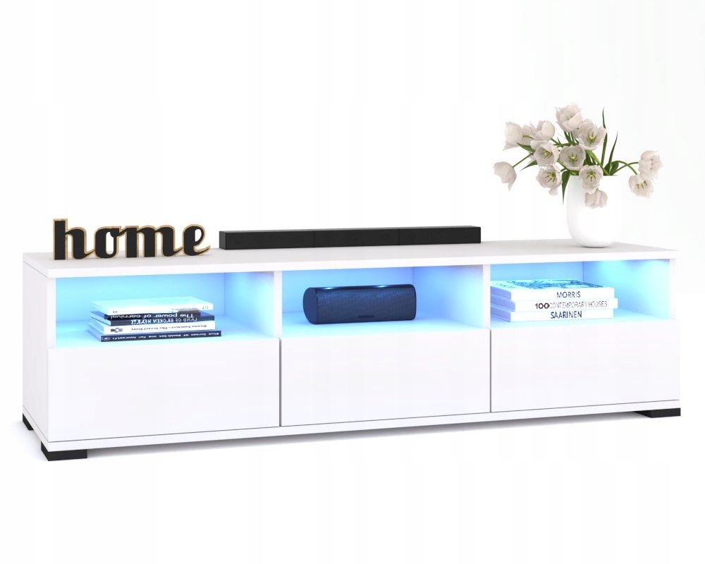 Rtv skříňka Komoda s zásuvkami Police do obývacího pokoje Hania Bílá Mat 150 Led