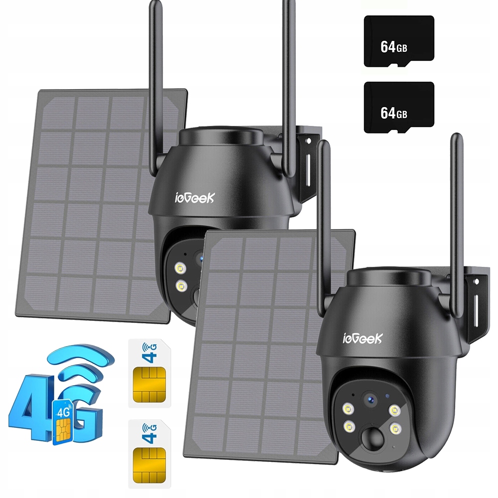 2x Venkovní Ip kamera s Sim kartou 4G Odolná Baterie 2K IP66 Smart Pir