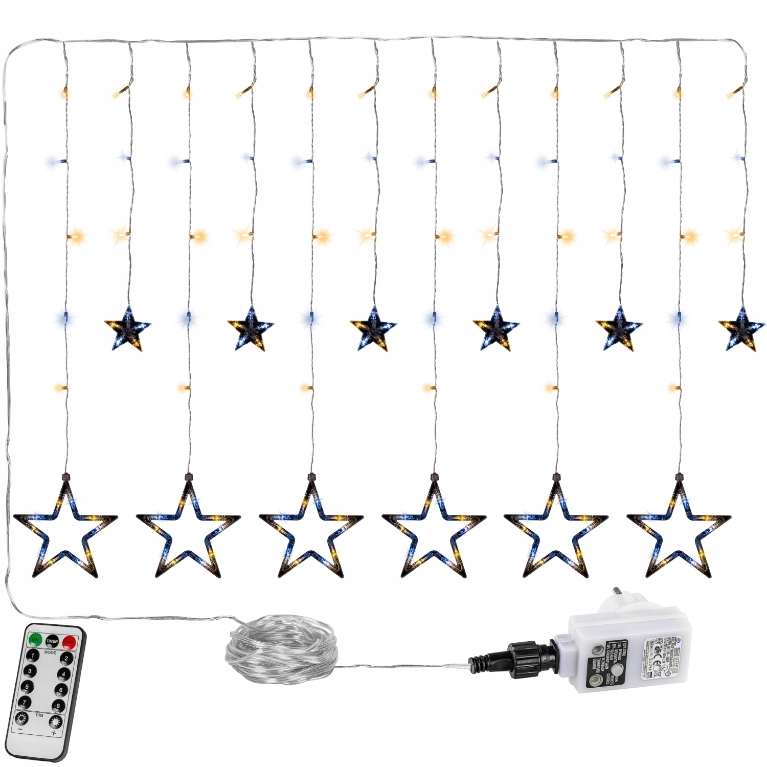 

Kurtyna Na Okno 12 Gwiazd 150 Led Lampki Zwisające