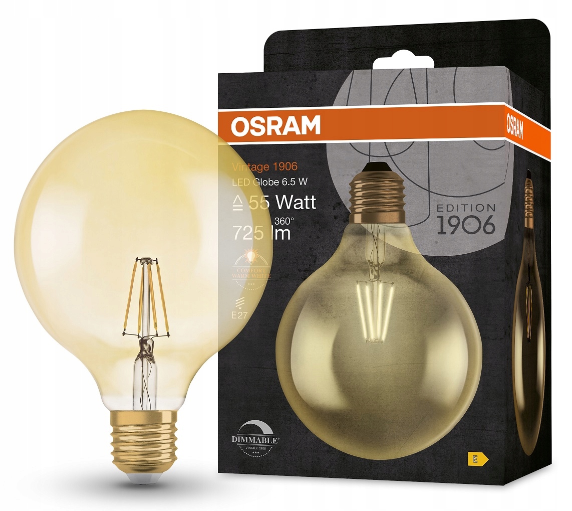 

Osram żarówka Led kula Vintage 6.5W 55W E27 DIM