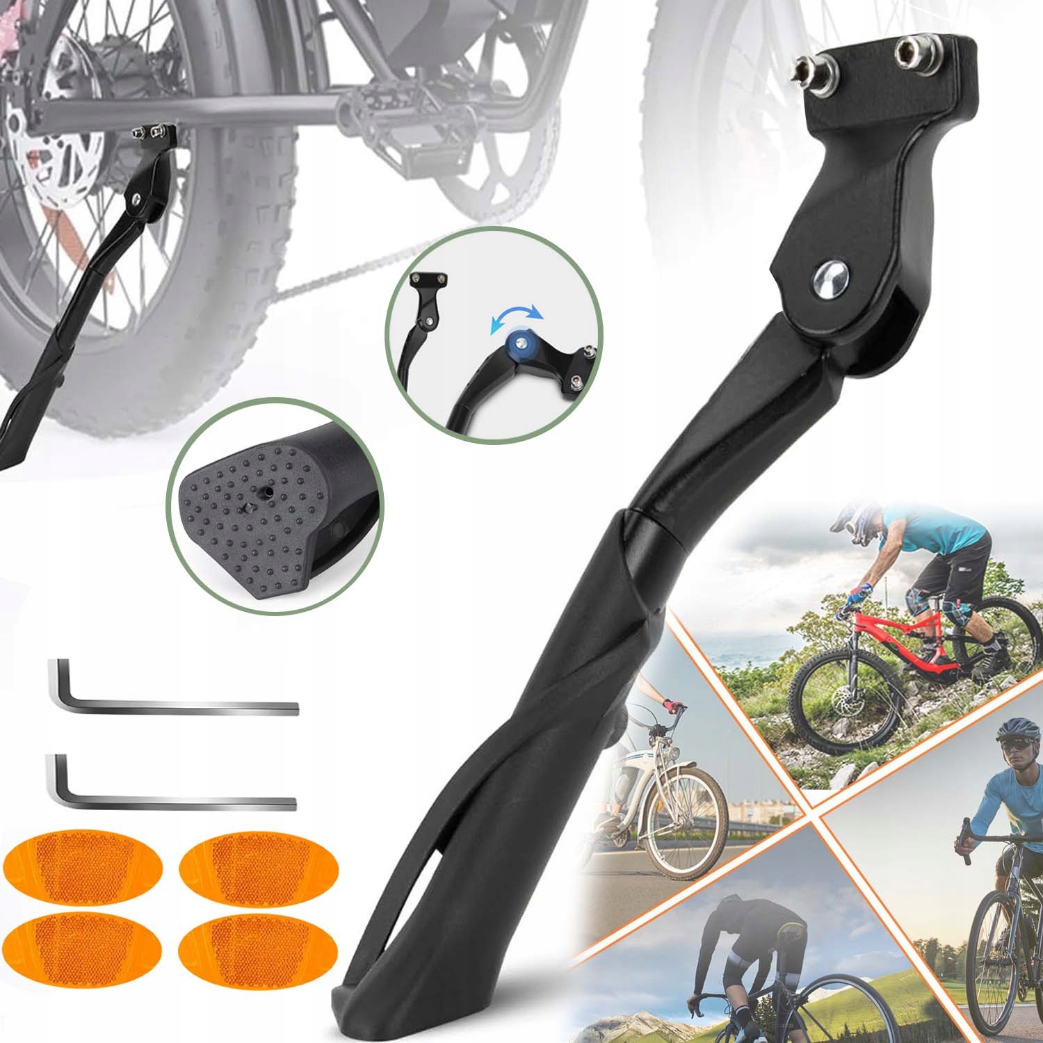 STOPKA NÓŻKA BOCZNA DO ROWERU TARCZAMI PODPÓRKA PODNÓŻEK MOCNY Z REFLEKTOR