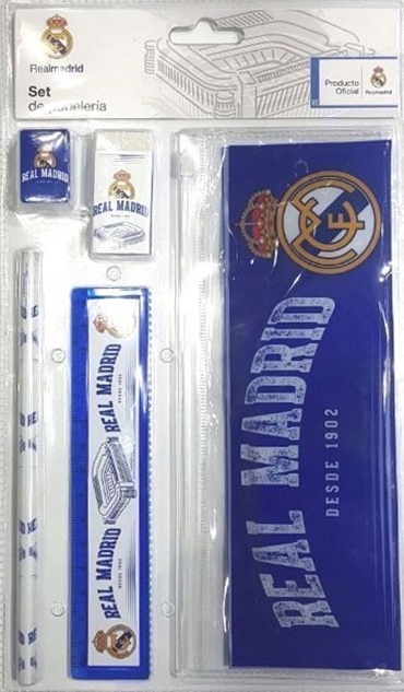 ZESTAW 5 el Ołówek Gumka Linijka Temperówka Piórnik REAL MADRYT