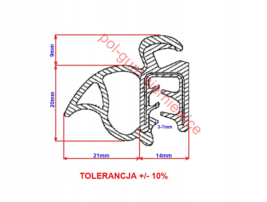 USZCZELKA GUMOWA ZBROJONA UNIWERSALNA DRZWI Numer katalogowy części B51
