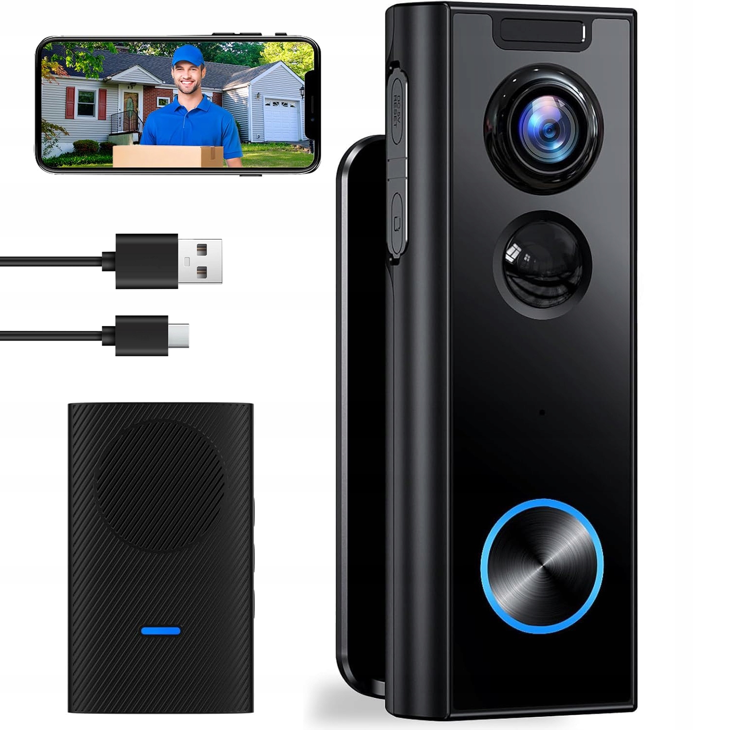 Bezdrátový Videozvonek Hdd 2K Širokoúhlý 166° Se Snímačem Pohybu