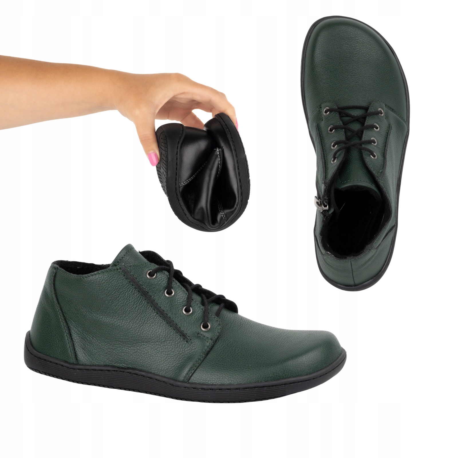 Dámské kožené boty Barefoot nad kotník se zipem 787 zelené 36