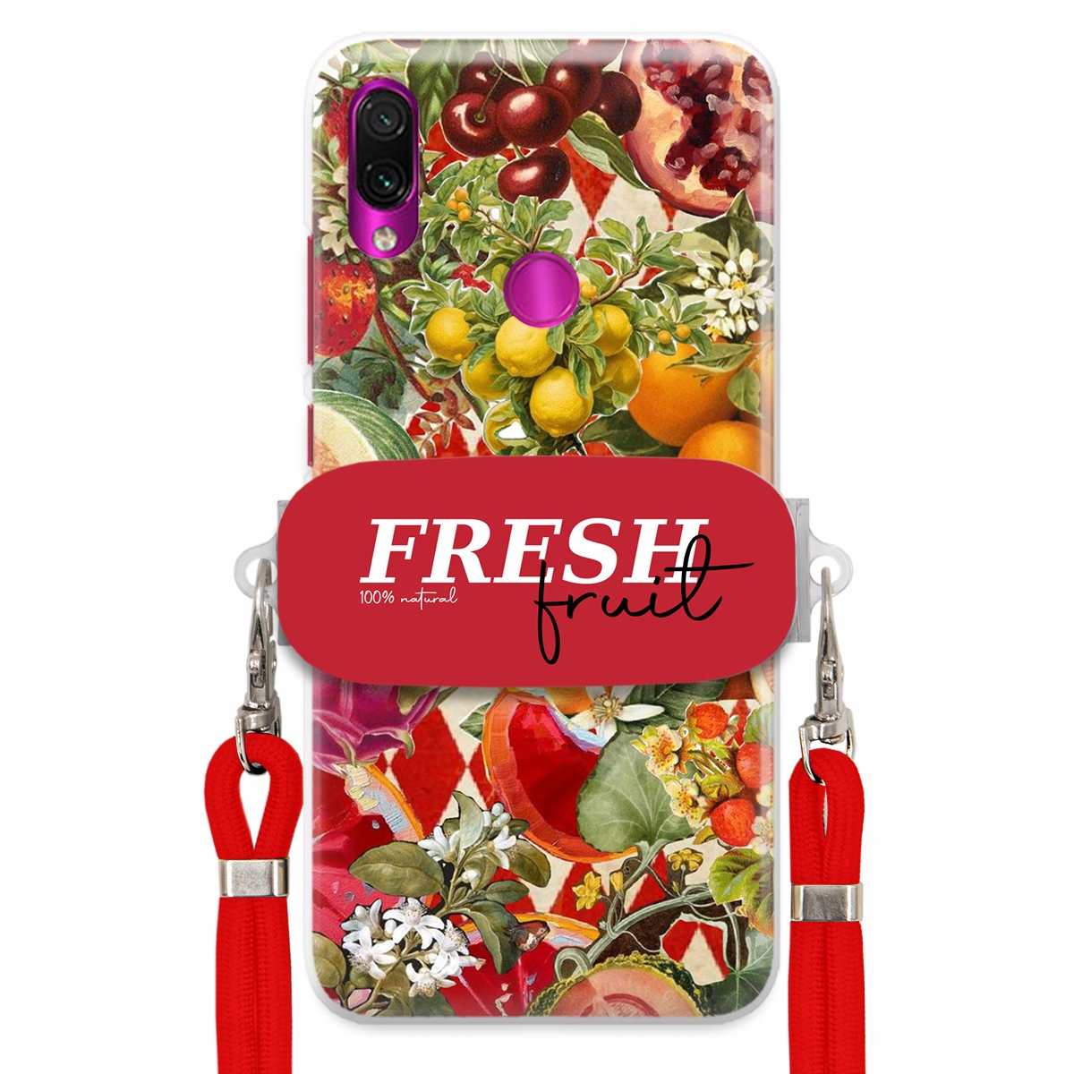 Puzdro pre Xiaomi Redmi Note 7 Červené Crossbody vodítko držiak Fresh Fruit