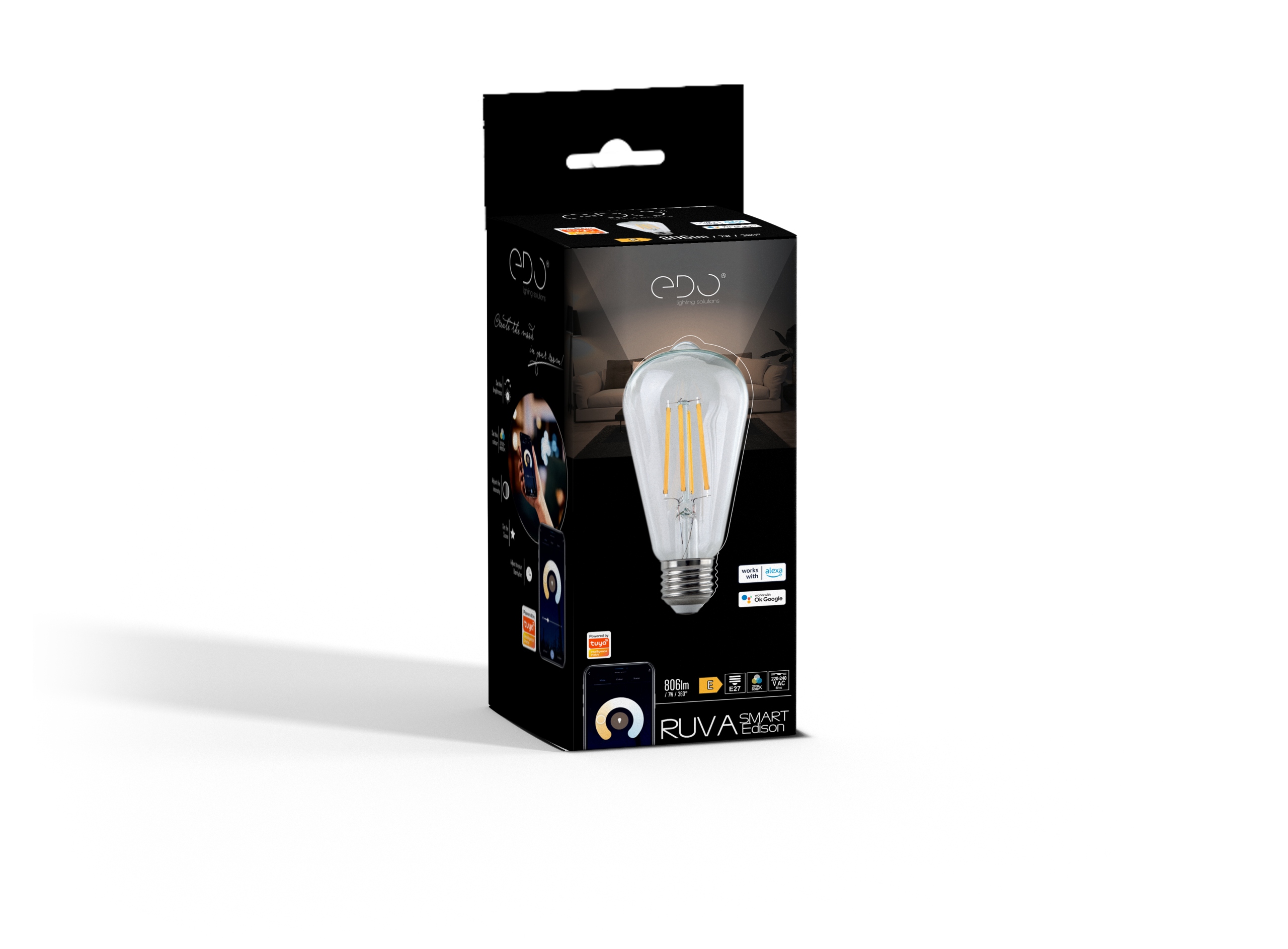 EDO Żarówka LED E27 Ozdobna 7W = 60W 806lm FILAMENT WW-CW WiFi TUYA SMART Kod producenta EDO777430