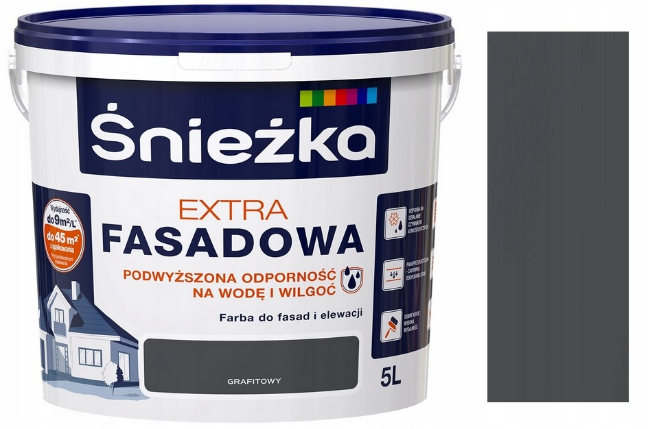 ŚNIEŻKA EXTRA FASADOWA FARBA ELEWACJA GRAFITOWA 5L