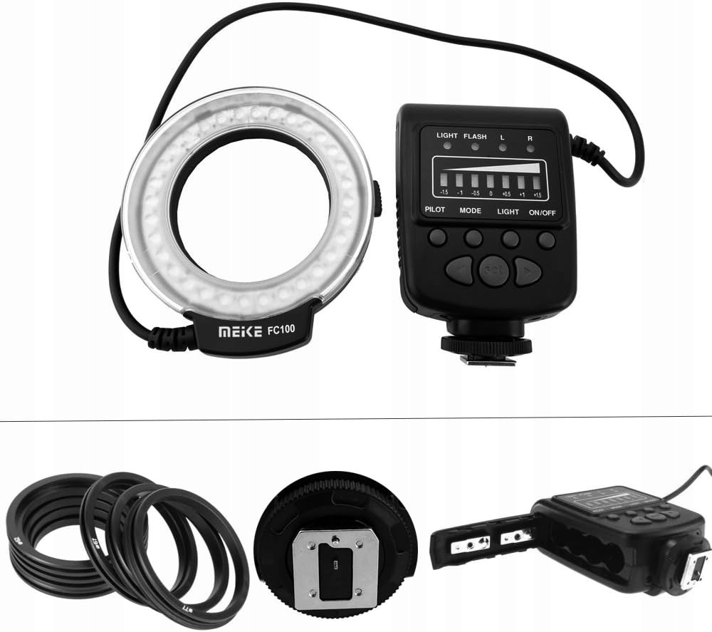 LAMPA BŁYSKOWA PIERŚCIENIOWA LED MAKRO RING MEIKE FC-100 WYZWALACZ PRO Stan opakowania oryginalne