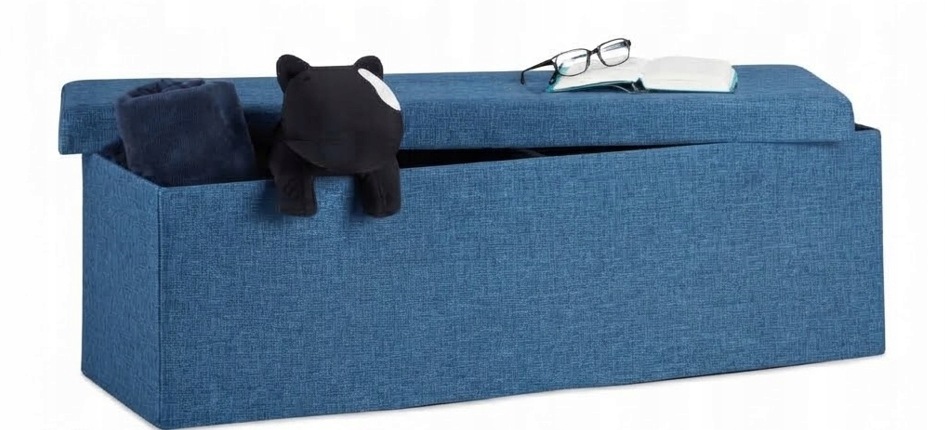 Čalouněná lavice s úložným prostorem Relaxdays 114 x 38 x 38 cm, modrá