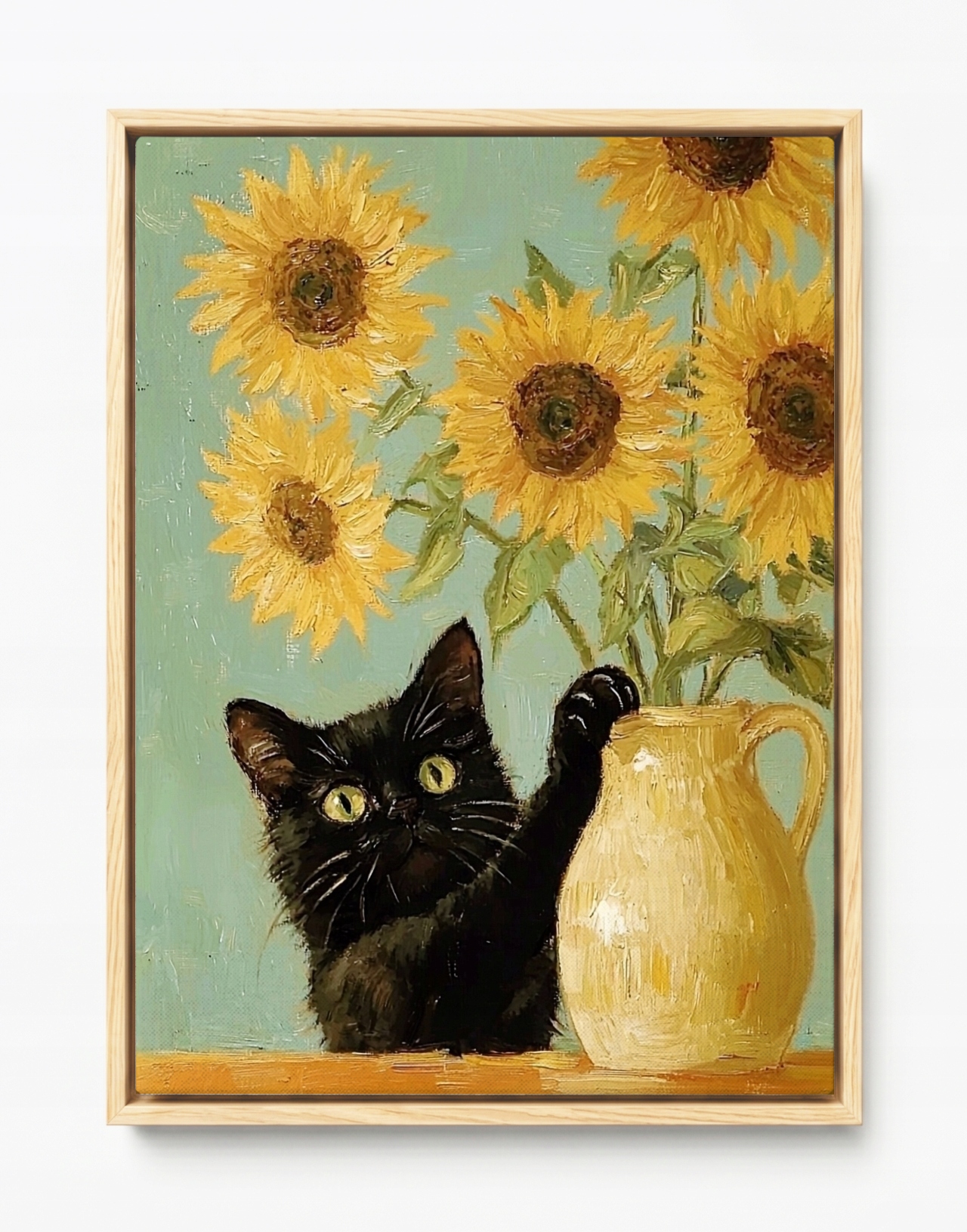 Obraz Rama American Box Černá Kočka Žluté Slunečnice Van Gogh 60x80