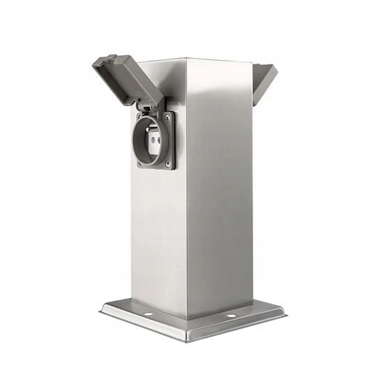 Zahradní sloupek IP44, nerez ocel, 2 zásuvky, hranol, stříbrný