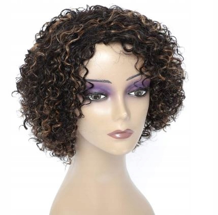 Paruka Afro Morichy s krátkými kudrnatými lidskými vlasy, černý pramínek 1B30#