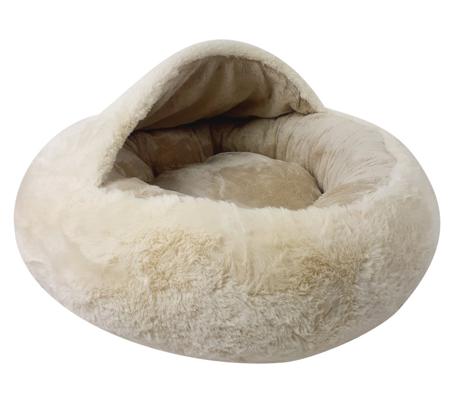 Legowisko pluszowe okrągłe z daszkiem, antystresowe Lux dla kota, psa