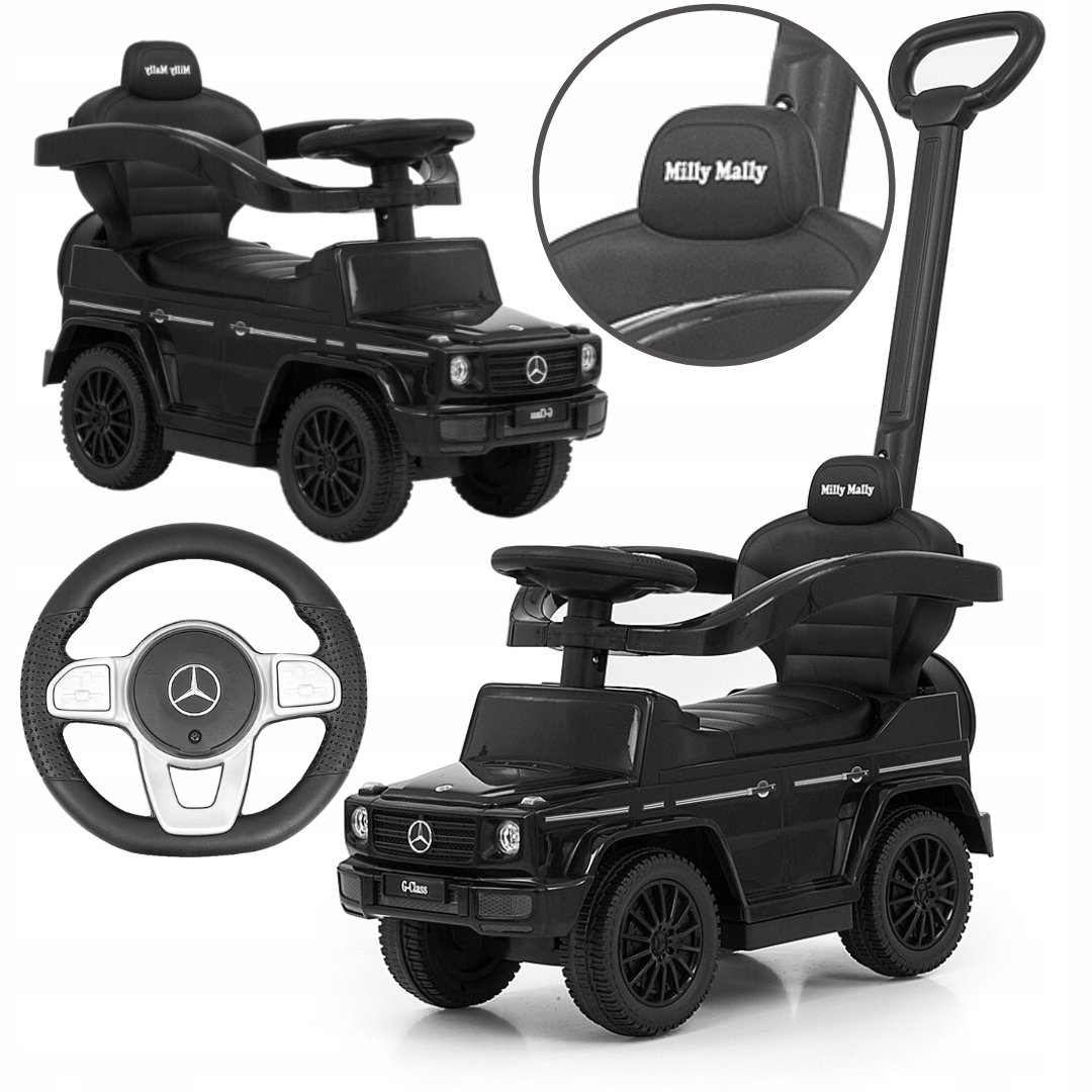Jeździk z rączką pchacz chodzik Mercedes G350d czarny Milly Mally