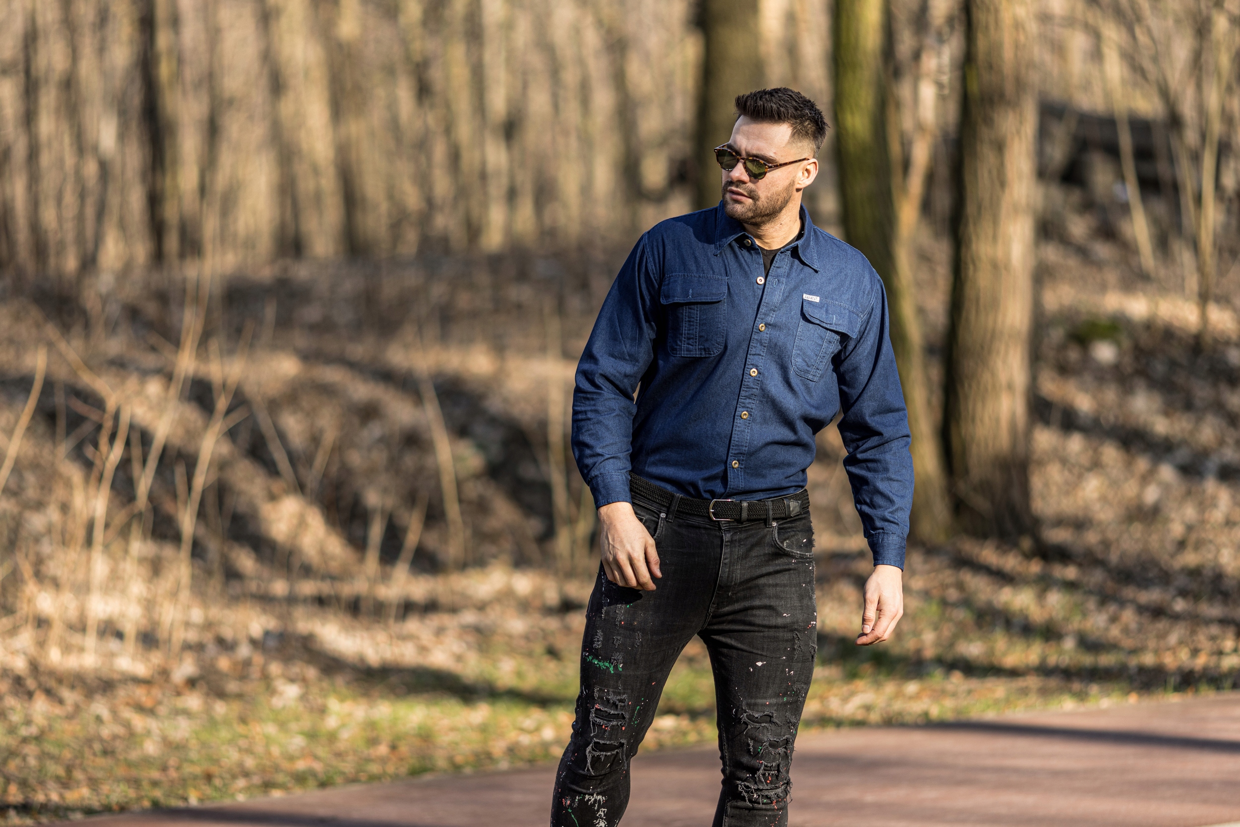 KOSZULA MĘSKA JEANSOWA - BAWEŁNIANA - No2 - L Płeć mężczyzna