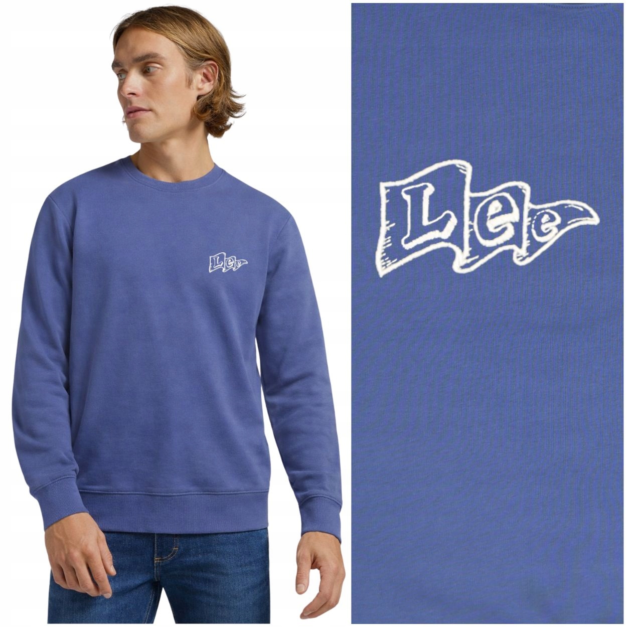 Lee Flag Crew Academy Blue modrá bavlněná pánská mikina s logem M