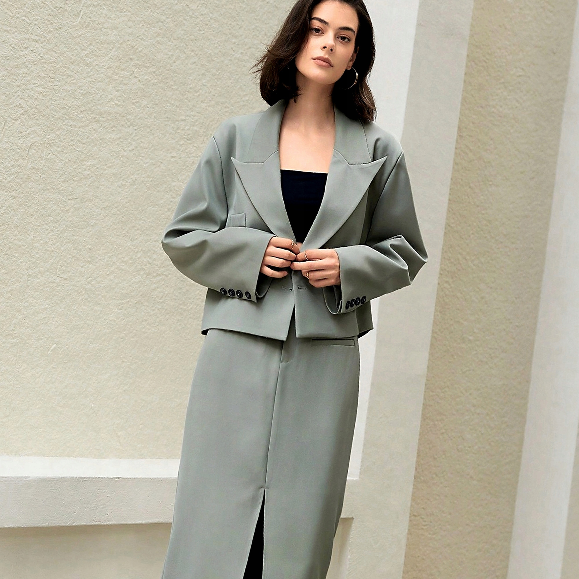 Sako Sukně Elegantní dámská olivová sukně na kotníky L 40