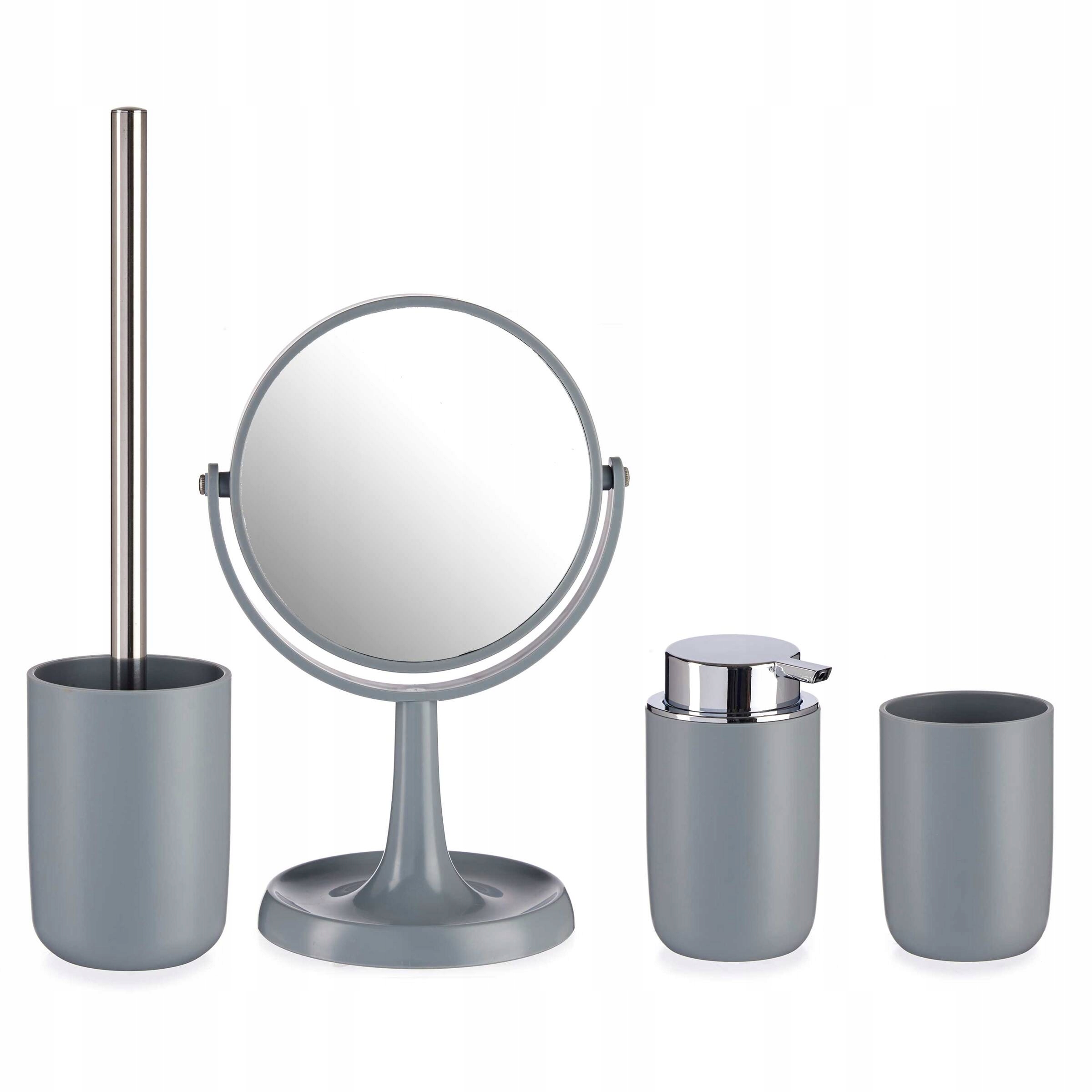 Koupelnový Set zrcátko dávkovač hrnek Koupelnové Doplňky x4 šedá