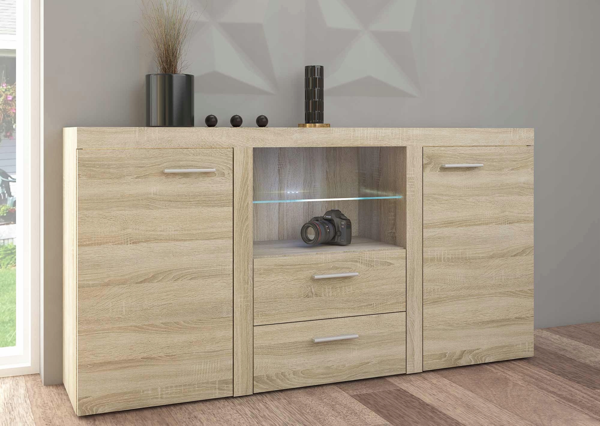 Komoda 2 Skříňky 2 Zásuvky Sonoma Podsv. Led Rumba