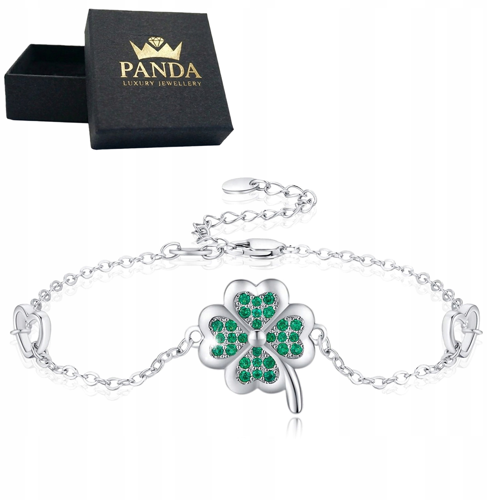 Stříbrný náramek Zelený Čtyřlístek Štěstí 925 Dárek k narozeninám