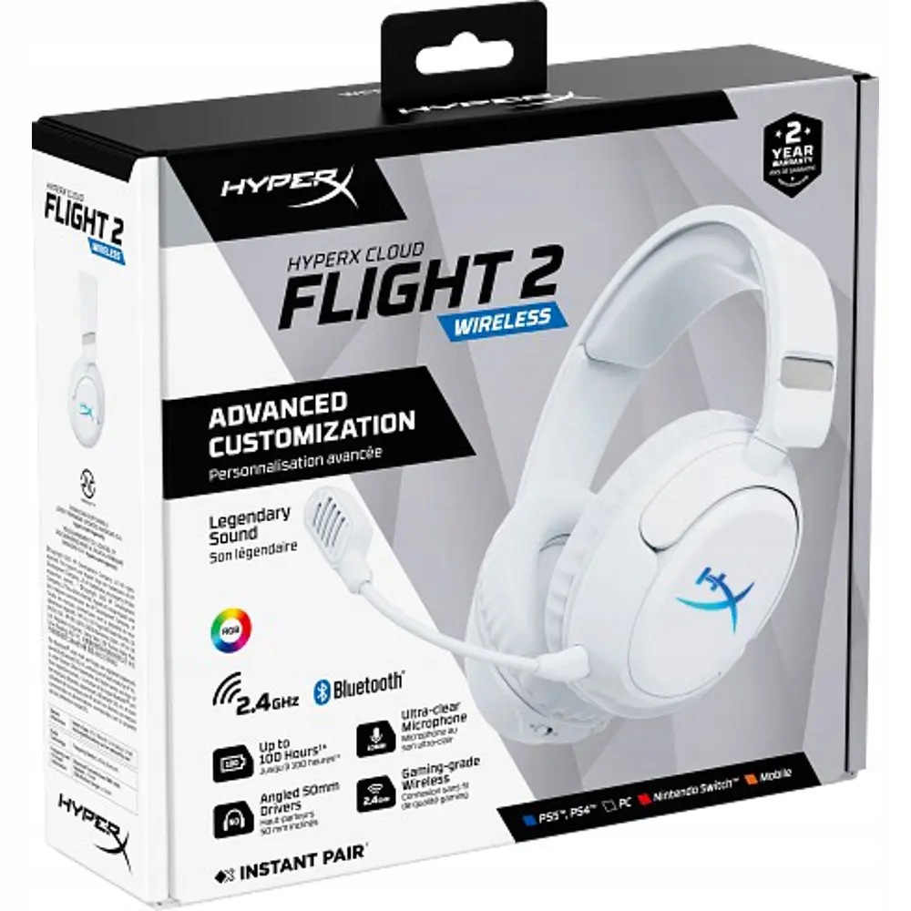 HyperX Cloud Flight 2 Wireless Rgb bezdrátový herní headset bílá (pc/ps