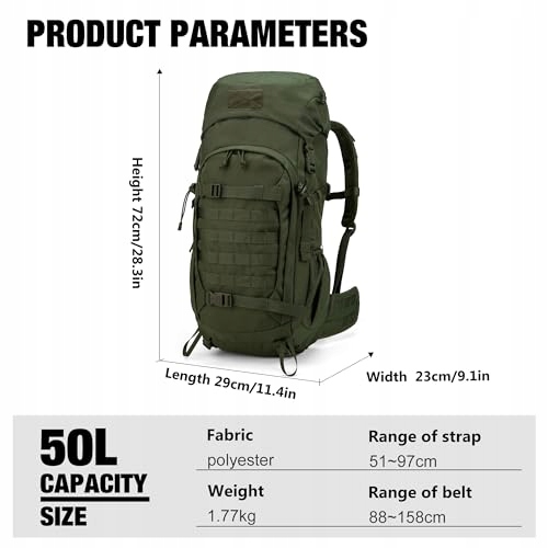 MARDINGTOP Plecak Takticzny 50L z Pokrowcem na Deszcz Trekking Outdoor — miniatura 2