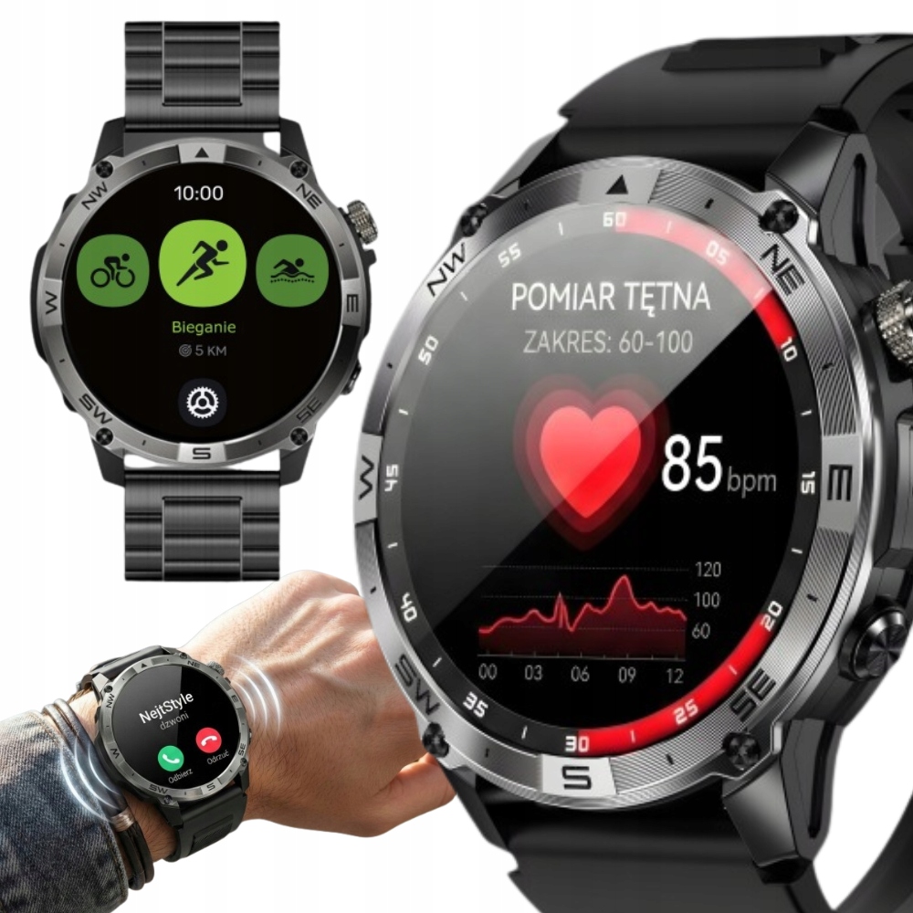 Smartwatch zegarek Męski wodoodporny Gps rozmowy sport Menu Pl