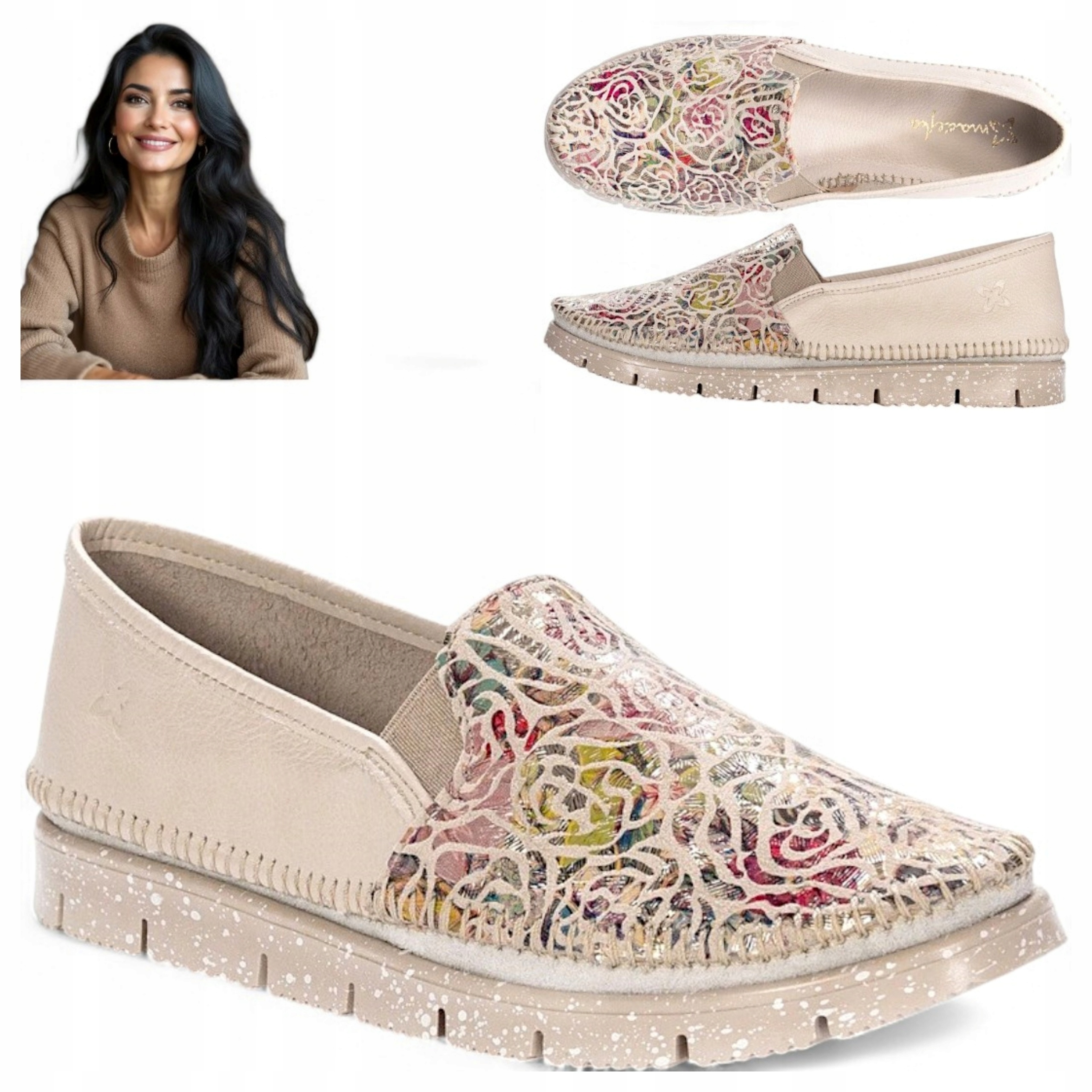 Dámské kožené polobotky 38 Maciejka Béžové Espadrilky Prodyšné Jarní