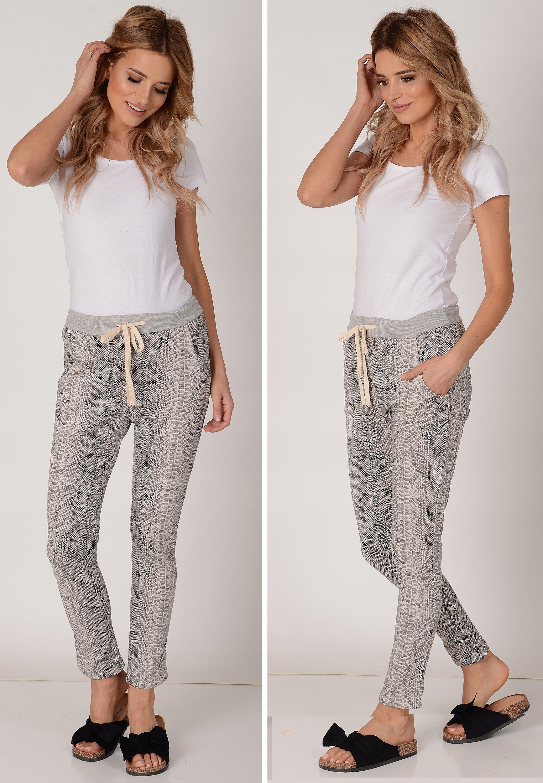 Włoskie SPODNIE Baggy dresowe Stan (wysokość w pasie) średni