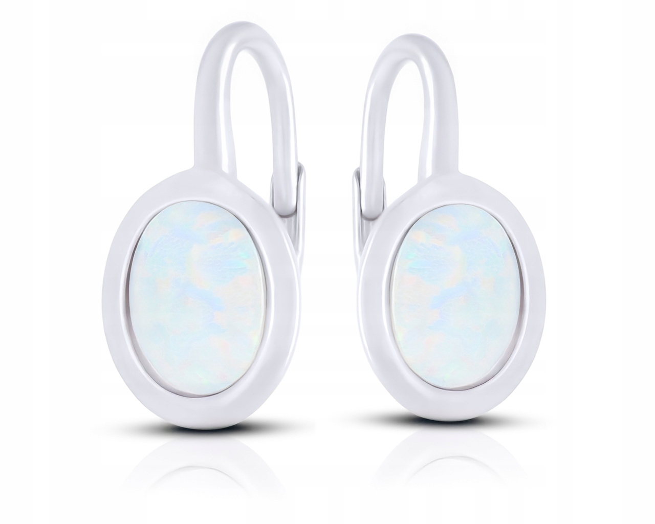 Kolczyki Srebrne z Opalem Białym Owalne Wiszące Damskie Srebro pr. 925