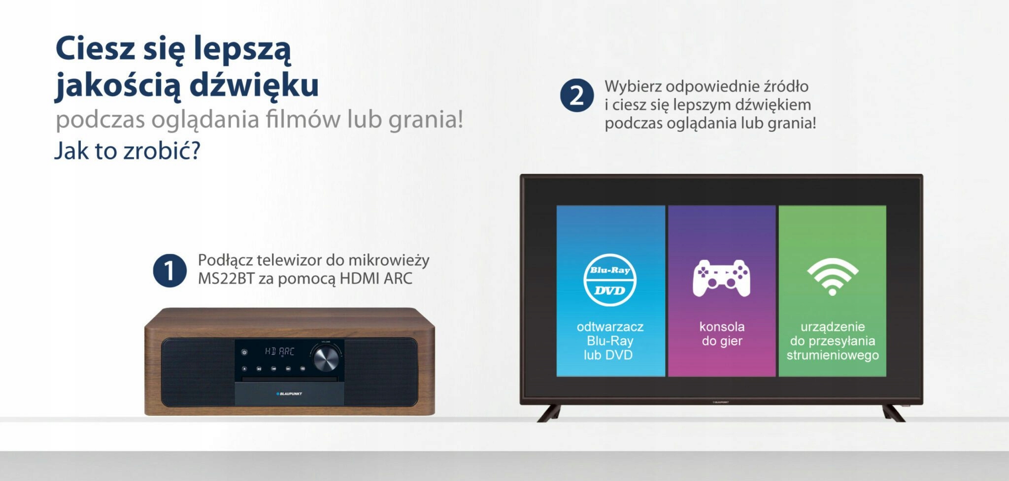 WIEŻA STEREO Blaupunkt MS22BT HDMI BLUETOOTH CD USB FM RADIO SOUNDBAR PILOT Radio FM