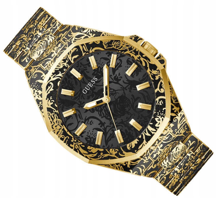 Pánské Elegantní Zlaté Černé Hodinky Guess Roar GW0700G1 50M Vodotěsné