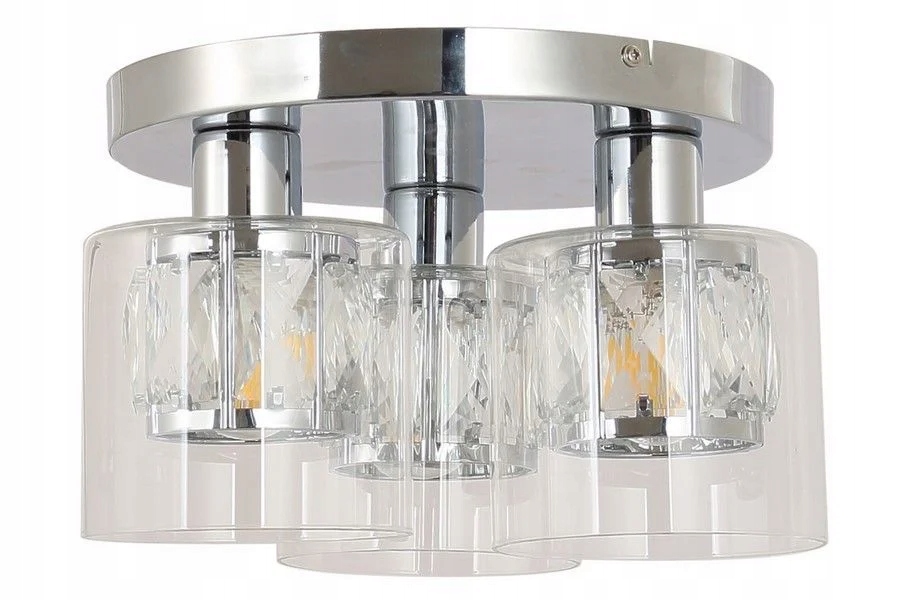 Stropní svítidlo trojitá chromovaná skleněná křišťálová stínítka kulatá 25 Reality