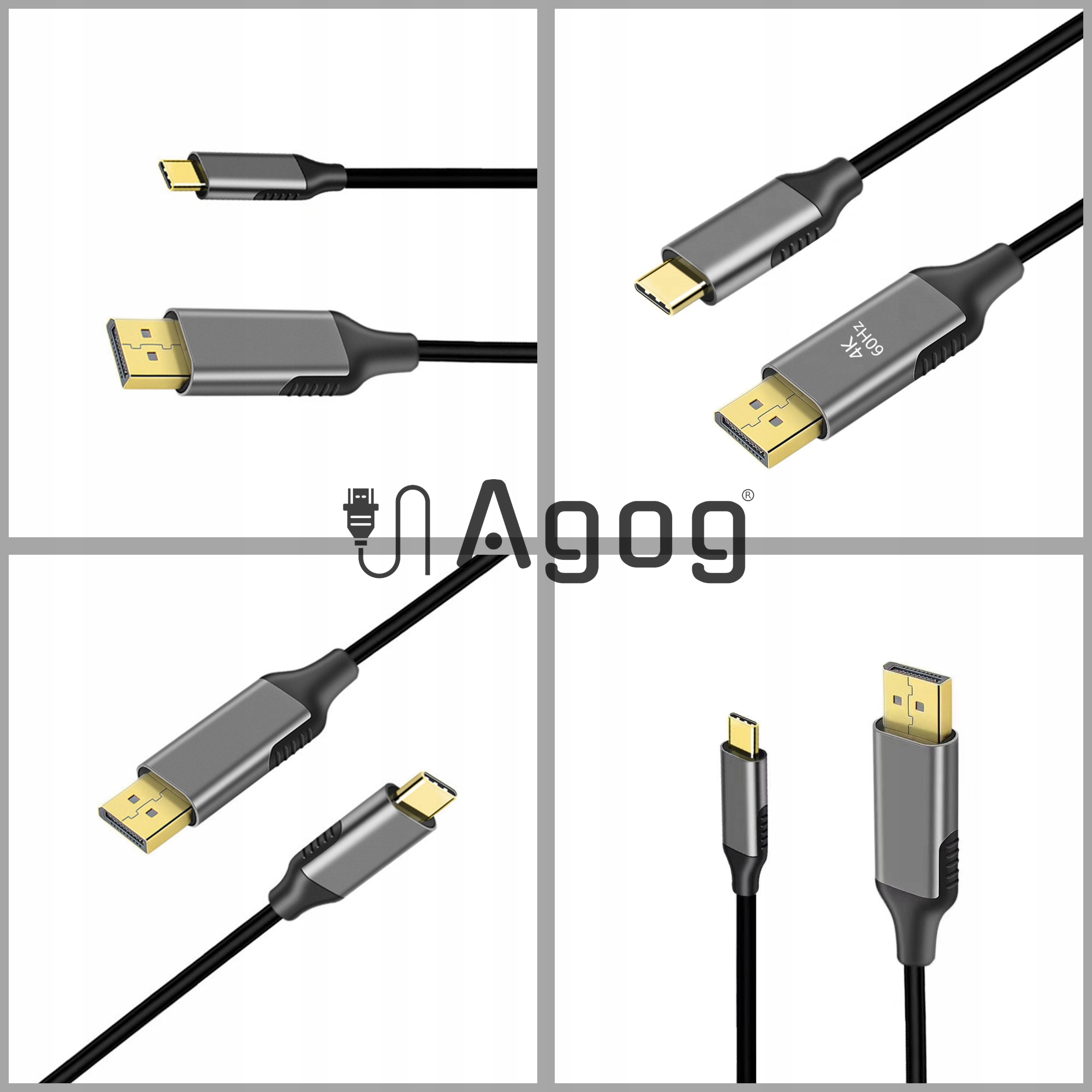 KABEL ADAPTER PRZEWÓD USB-C DO DisplayPort DP MAC 4K 60Hz PLUG&PLAY AGOG Model CD1 przewód adapter display port 1,8m